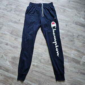 Champion Jogger Sweatpants Size M Athletic Wear Drawstring Graphic Logo Navy